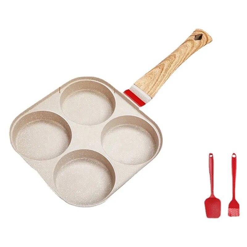 Four-hole Frying Pot Pan Thickened Omelet Pan Non-stick Egg Pancake Steak Pan Cooking Egg Ham Pans Breakfast Maker Cookware 1set - megapoint.com