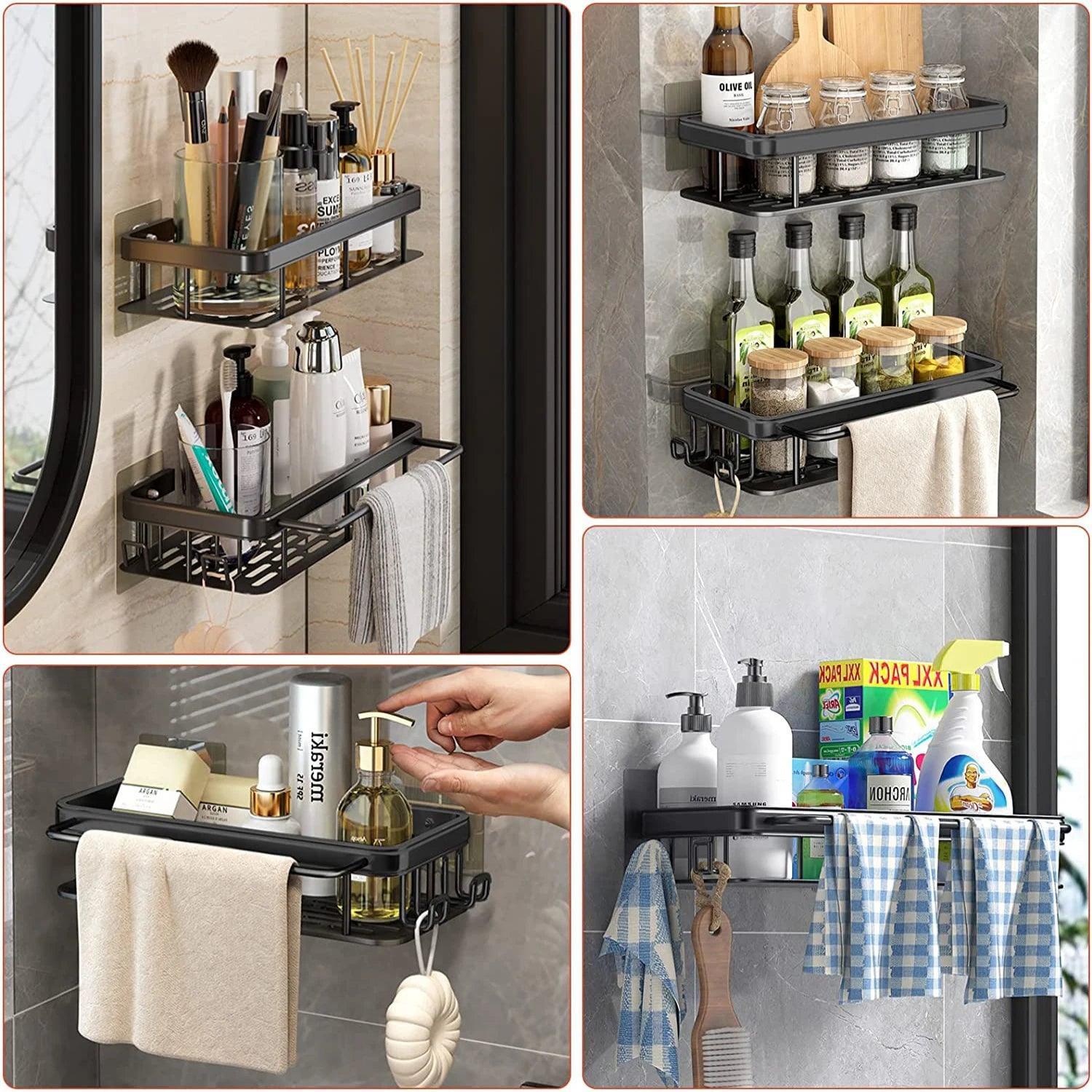 Bathroom Shelf Kitchen Storage Organizer Aluminum Alloy Shampoo Rack Shower Shelf Bathroom Accessories No Drill Shelf - megapoint.com