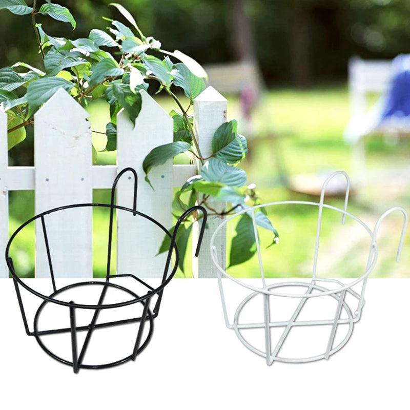 Garden Hanging Plant Iron Racks Balcony Round Flower Pot Rack Railing Fence - megapoint.com