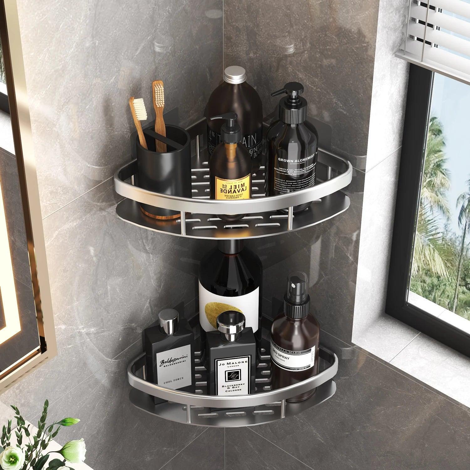 Bathroom Shelf Kitchen Storage Organizer Aluminum Alloy Shampoo Rack Shower Shelf Bathroom Accessories No Drill Shelf - megapoint.com