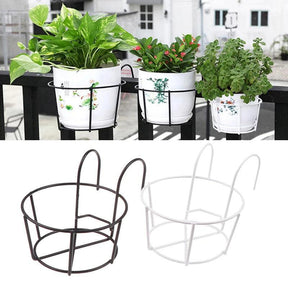 Garden Hanging Plant Iron Racks Balcony Round Flower Pot Rack Railing Fence - megapoint.com