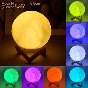 8cm Moon Lamp LED Night Light Battery Powered With Stand Starry Lamp Bedroom Decor Night Lights Kids Gift Moon Lamp - megapoint.com